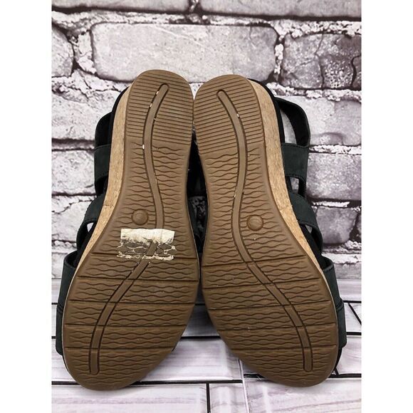 Clarks Unstructured Black Leather Criss Cross Strap Cork Wedge Sandals Women 7M - Picture 6 of 16